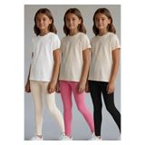 atölye kids Kız Çocuk 3’lü Uzun Tayt Seti Siyah Pembe Organik Krem Pamuklu Esnek Günlük Tayt 4-12 Yaş