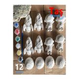 Atölye Lavi Shop Taş Boyama Seti 12 Adet Astronot Roket Dünya (Uzay Temalı Taş Tozu Objeleri)