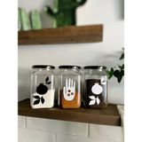 Atölye Merdiven Bereket Seti Cam 3lü Dekoratif Erzak Kahve Çay Şeker Kavanozu Nar Bereketli El Sembollü 850ml