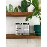 Atölye Merdiven Coffee Time Cam 2li Dekoratif Erzak Kahve Çay Şeker Kavanozu 850 cc Dekoratif Kavanoz - 2 Adet - 850 ml