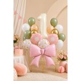 Atölye Mi 1 Yaş Retro Krem Pembe Fiyonk Konsept Doğum Günü Balon Zinciri Seti Set34