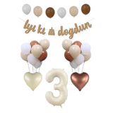 Atölye Mi 3 Yaş Doğum Günü Retro Balon Seti Kraft İyi Ki Doğdun Banner Krem Yaş Balonu Deniz Kumu Kahve Balon