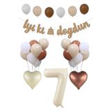 Atölye Mi 7 Yaş Doğum Günü Retro Balon Seti Kraft İyi Ki Doğdun Banner Krem Yaş Balonu Deniz Kumu Kahve Balon