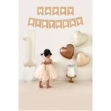 Atölye Mi Retro Krem 1 Yaş Balonlu Happy Birthday Kraft Bannerlı 3 Retro Kalp Balonlu Balon Seti