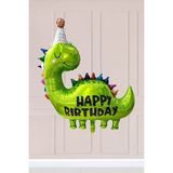 Atölye Mi Şapkalı Yeşil Dinazor Balon Çok Renkli Happy Birthday Yazılı 78x86 cm Folyo Balon