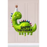 Atölye Mi Şapkalı Yeşil Dinazor Balon Happy Birthday Yazılı Dinozor Folyo Balon