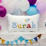Atölye Müge Kişiye Özel Nakışlı Roket Desenli Doğum Yastığı Beyaz 30X45 cm