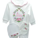 Atölye Müge Rococo Desenli Kız Bebek Hastane Çıkışı 3 Lü Set - 0 - 3 Ay - Ekru