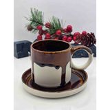 Atolye Okyanus Stoneware Drip Glaze Kahve Fincanı & Tabak Seti | El Yapımı Seramik – Karamel Eskitme - 1 Adet - 0,24 ml
