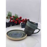 Atolye Okyanus Stoneware Yeşil-Lacivert Sır Dokulu Kahve Fincanı | El Yapımı Seramik Finc - 1 Adet - 0,24 ml