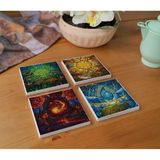 Atölye Renkli Cam ve Doğa Temalı Bardak Altlığı 4’lü Set Doğal Taş (10X10 Cm) - 10 x 10 cm
