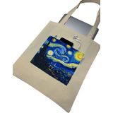Atölye Smyrna Cepli Bez Çanta, Plaj Çantası, Yüzde Yüz Pamuk Kalın Ribs Kumaş ( Yıldızlı Gece , Van Gogh ) - Mavi