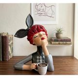 Atölye Sonart Dayanıklı Birinci Sınıf Polyester Kahve Fincanı Kız Biblosu, 28x24 cm, Salon Çalışma Odası ve Kahve Köşesi için