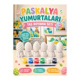 Atölye yüksel Paskalya Yumurtaları Taş Boyama Seti = 12 Taş (6 yumurta-6taban) + 6 renk boya +1 Firça