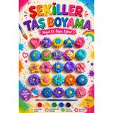 Atölye yüksel Şekiller Taş Boyama Seti = 24 Taş + 6 Renk Boya + 1 Fırça