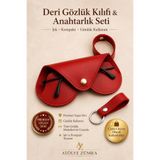 Atölye Zümra Asılabilir Kalp Model Gözlük Kılıfı ve Anahtarlık Seti - Çanta Charmı Gözlük Koruyucu - Kırmızı