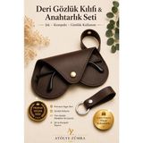 Atölye Zümra Asılabilir Kalp Model Gözlük Kılıfı ve Anahtarlık Seti - Çanta Charmı Gözlük Koruyucu - Koyu Kahverengi