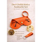 Atölye Zümra Asılabilir Kalp Model Gözlük Kılıfı ve Anahtarlık Seti - Çanta Charmı Gözlük Koruyucu - Turuncu