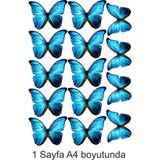 Atölye7 Tasarım Kelebekler Deseni Mavi A4 Boyutunda Yenilebilir Süsü Pasta Kurabiye Şeker Hamuru Kağıt Baskısı