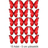 Atölye7 Tasarım Kırmızı Kelebek 15 Adet 6 cm 4 cm Yenilebilir Pasta Süsü Kurabiye Cupcake Şeker Hamuru Kağıt Baskısı