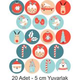 Atölye7 Tasarım Yılbaşı Christmas 20 Adet 5 cm Yenilebilir Pasta Süsü Kurabiye Cupcake Şeker Hamuru Kağıt Baskı