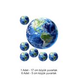 Atölye7tasarım Dünya 7 Adet Yuvarlak Yenilebilir Pasta Süsü Kurabiye Cupcake Şeker Hamuru Kağıt Baskısı