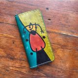 Atolyeff Joan Miro Gün Doğumu Desenli El Yapımı Hakiki (Gerçek) Deri Kartlık Cüzdan - Mavi - Yeşil - Sarı