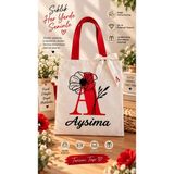Atölyemix Çanta Kırmızı Kulplu/kurdeleli Kişiye Özel (Isim) Tasarımı ile Ham Bez Çanta