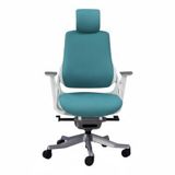 Atom Ofis CLAM WHITE Yönetici Çalışma Koltuğu, Beyaz Çerçeve, Turkuaz Dokuma Kumaş, Ayarlanabilir Bel Desteği, 3D Kolçak, 74x64x39 cm, 16.5 kg