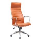 Atom Ofis Relax Taba Deri Yönetici Makam Koltuğu, Ergonomik Yüksek Sırtlı, Bel Destekli, Alüminyum Kolçak, Krom Ayak, 52x50x122-130 cm