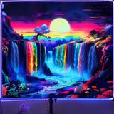 Atrippy Blacklight Doğa Ay Dağ Goblen Yatak Odası için Siyah Işık Posterler Fantezi Uzay Şelale Duvar Halısı UV Reaktif Neon Manzara Duvar Halısı Tavan Oturma Odası için Duvar Halısı 132 x 150 cm