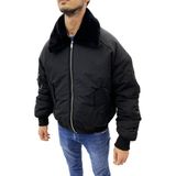 Att Stil Tekstil Yakası Kürk Detay Şişme Mont - 031-Siyah