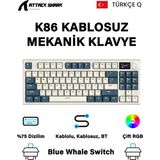 Attack Shark K86 2.4g Wireles/bluetooth/usbc Gasket Kablosuz Rgb Ekranlı Mekanik Klavye Türkçe Q - K86 Retro Blue
