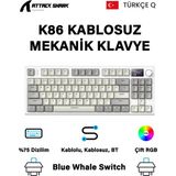 Attack Shark K86 2.4g Wireles/bluetooth/usbc Gasket Kablosuz Rgb Ekranlı Mekanik Klavye Türkçe Q - K86 Retro Gray