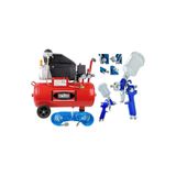 Attlas 50 Litre Hava Kompresörü, 2 Hp Motor, Üstten Depolu Boya Tabanca Seti, 15 Metre Hortum, Kırmızı