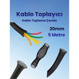 Atx Kablo Toplama Çorabı Kablo Koruyucu 20 mm x 5 m Dayanıklı ve Esnek Malzeme ile