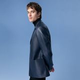 Auburn Mavi Erkek Deri Blazer Ceket