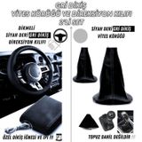 Audi A3 2003-2012 Uyumlu Siyah Deri Gri Dikiş Direksiyon Kılıfı ve Vites Körüğü 2'li Set
