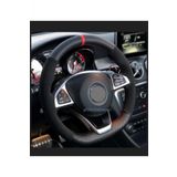Audi A4 Uyumlu Dikmeli Direksiyon Kılıfı Alkantara Karbon Kırmızı Yüzüklü