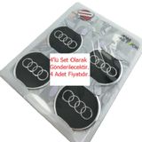 Audi Alüminyum Yapıştırma Jant Göbeği Siyah 4'lü 60mm Çerçeveli