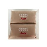 Audi Nakışlı Krem Renk 2 Adet Kumaş Oto Boyun Yastığı