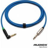 AUDIOX Alpha Series L Tipi Jak Kablo 6.3 mm 90° Düz Jak Gitar Pedal Amfi Enstrüman Kablosu - Mavi - 15 m
