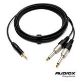 AUDIOX Omega Series AUX to Dual Jack Kablo 3.5 mm Stereo 2x 6.3 mm Mono Jak Mikser Ses Kartı Kayıt Kablosu - Siyah - 10 m
