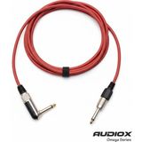 AUDIOX Omega Series L Tipi Jak Kablo 6.3 mm 90° Düz Jak Gitar Pedal Amfi Enstrüman Kablosu - Kırmızı - 12 m