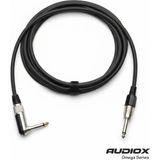 AUDIOX Omega Series L Tipi Jak Kablo 6.3 mm 90° Düz Jak Gitar Pedal Amfi Enstrüman Kablosu - Siyah - 10 m