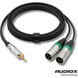 AUDIOX Platinum Series 3.5 mm Stereo Jak 2x Xlr Erkek Ses Kablosu Telefon Pc Kamera Mikser Bağlantı Kablosu - Siyah - 3 m