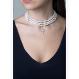 Audrey 18 Ayar Beyaz Altın Kaplama 40 Cm Gümüş Choker İnci Kolye