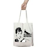 Audrey Hepburn Güzellik Makyaj Iki Tarafı Kalıcı Baskılı Yıkanabilir Bez Çanta Omuz Çantası