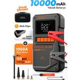 Auhma A8822 4-In-1 Akıllı Akü Takviye Cihazı ve Hava Pompası - 10000MAH Powerbank & Sos Fener - Renk (Siyah)