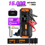 auhma A9955 16000mAh Araç Akü Takviye Cihazı ve Hava Kompresörü – 150 PSI Dijital Şarjlı Oto Lastik